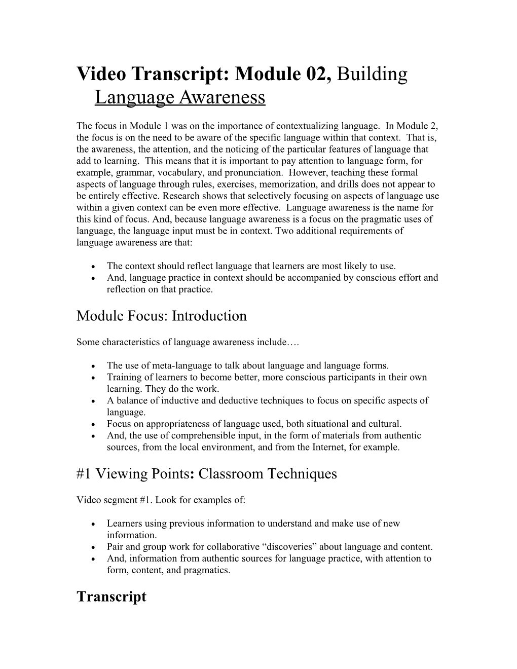 Video Transcript: Module 02, Building Language Awareness