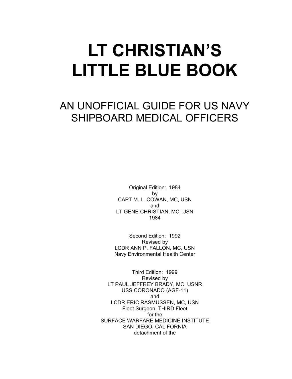 Lt Christian’S Little Blue Book: