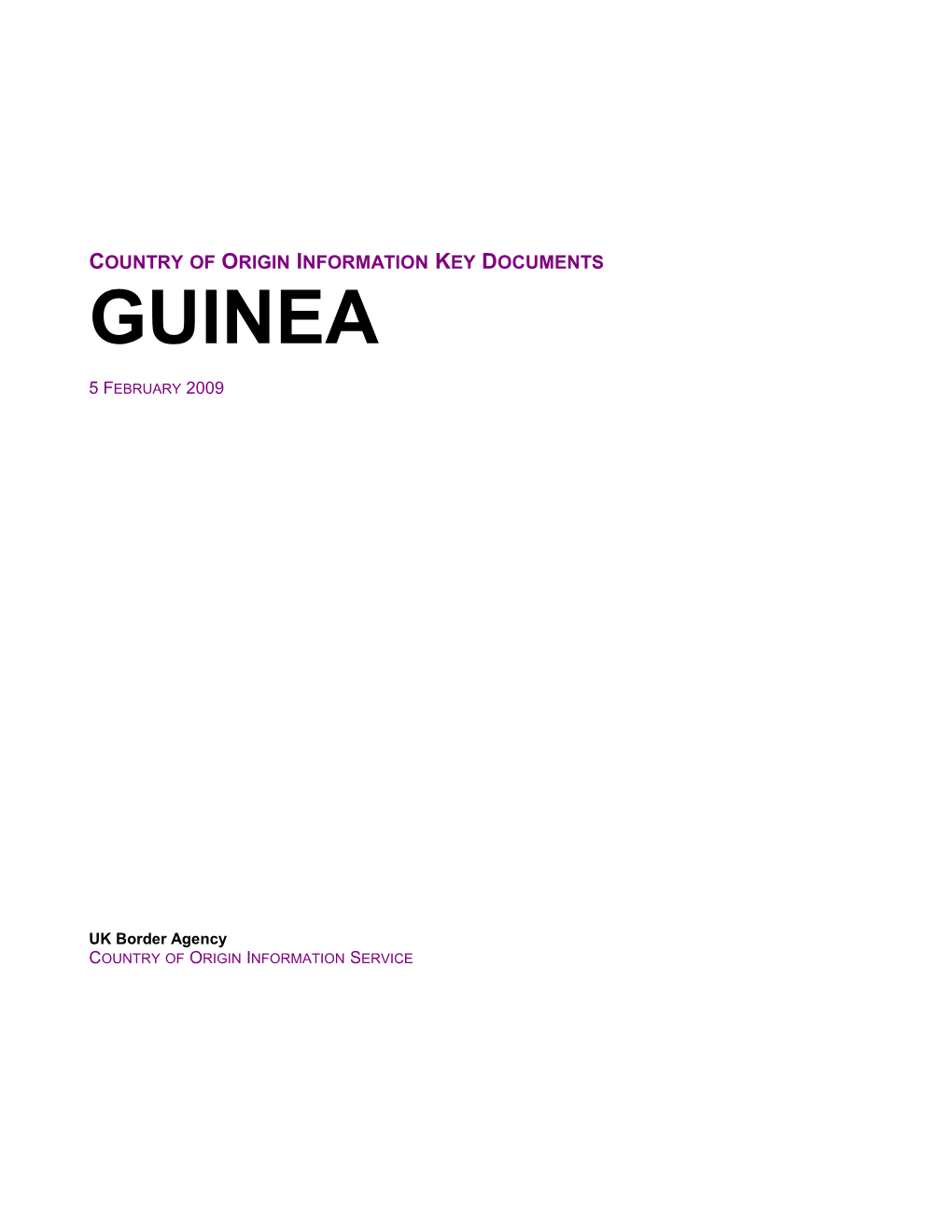 Country of Origin Information Key Documents Guinea February 2009