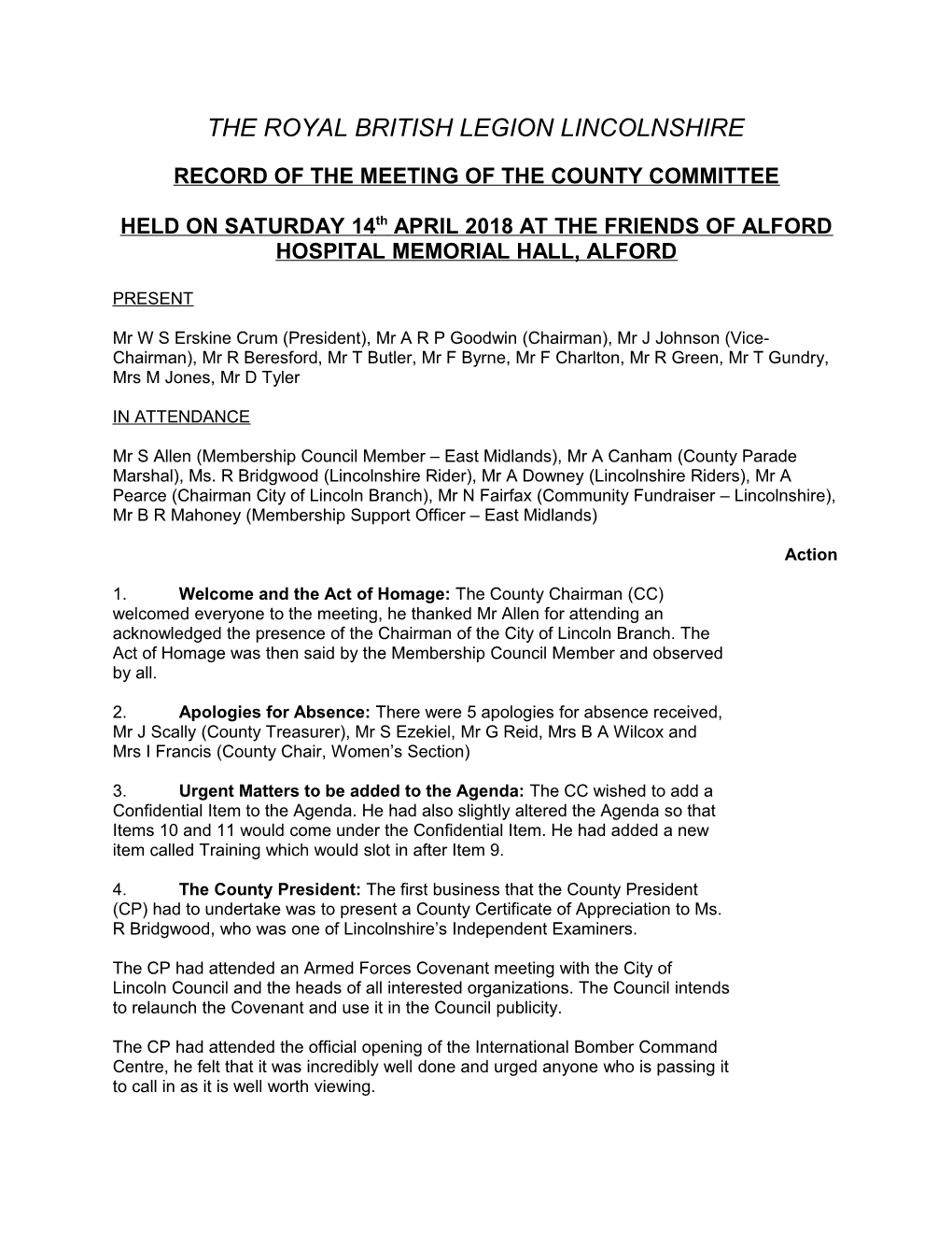 Record of the Meeting of the County Committee