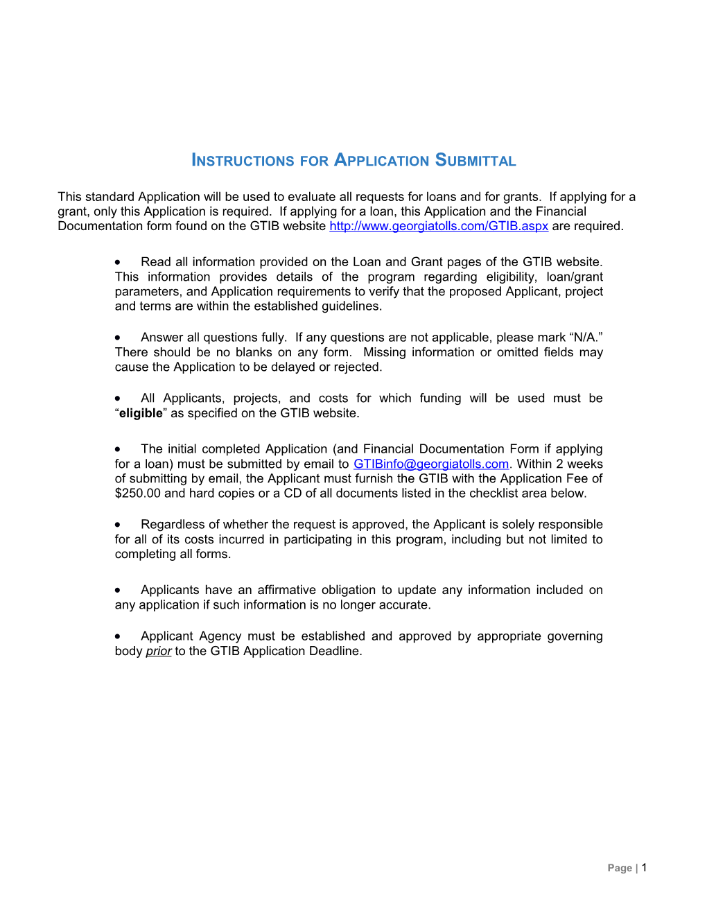 Instructions for Application Submittal
