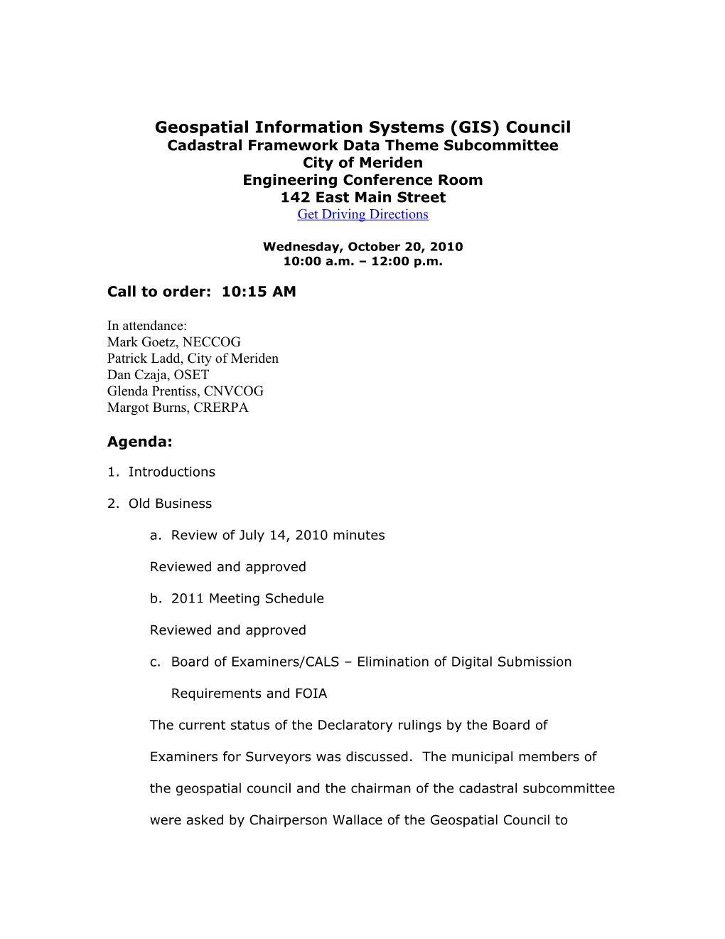 Geospatial Information Systems (GIS)Council