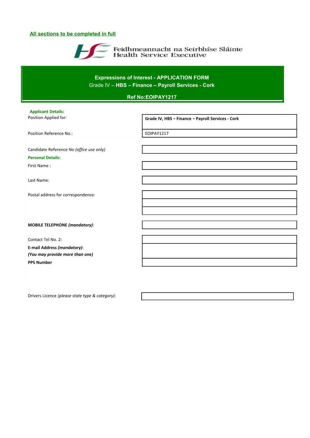 Standard Application Form Foirm Iarratais Chaighdeánach s3