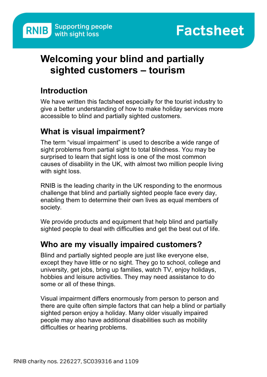 Welcoming Your Blind and Partially Sighted Customers Tourism