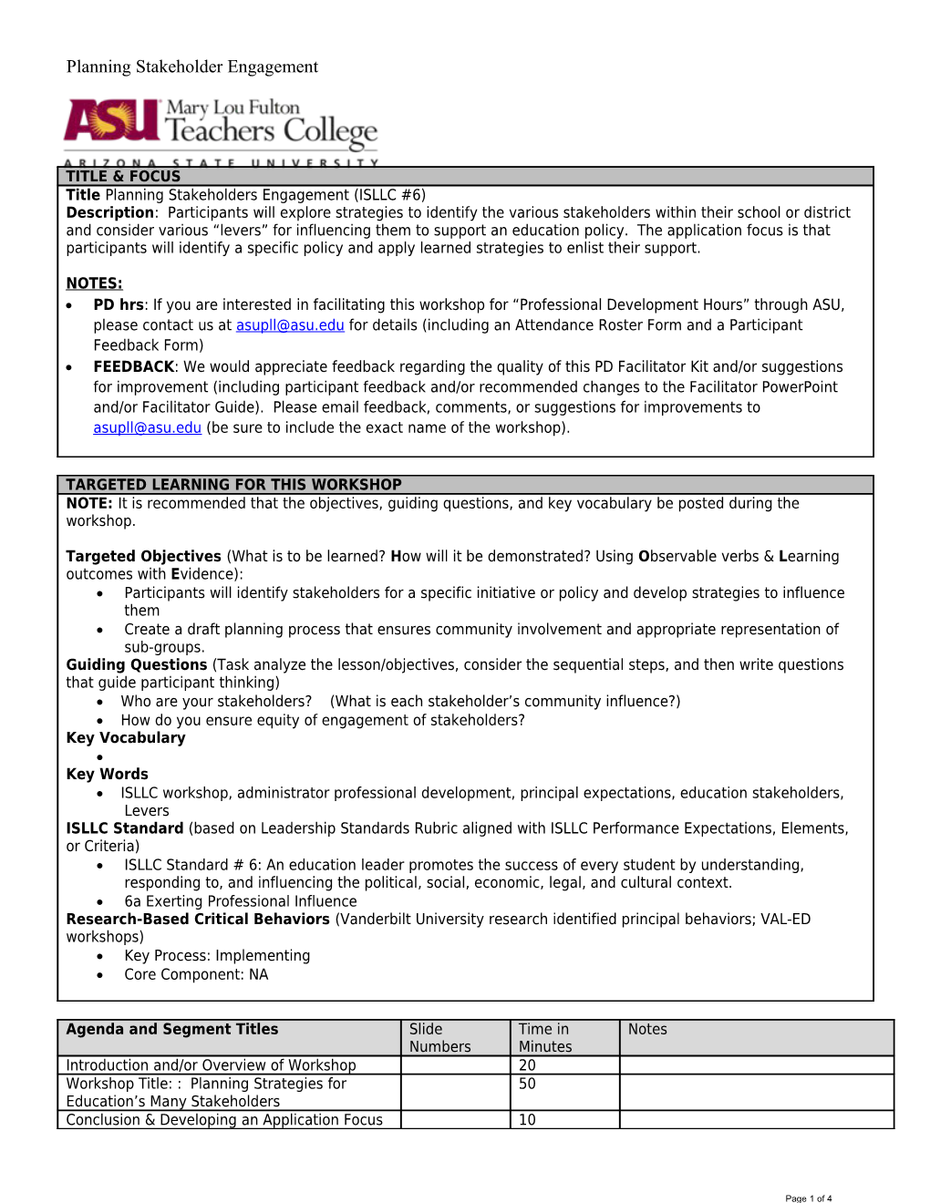 Planning Stakeholder Engagement