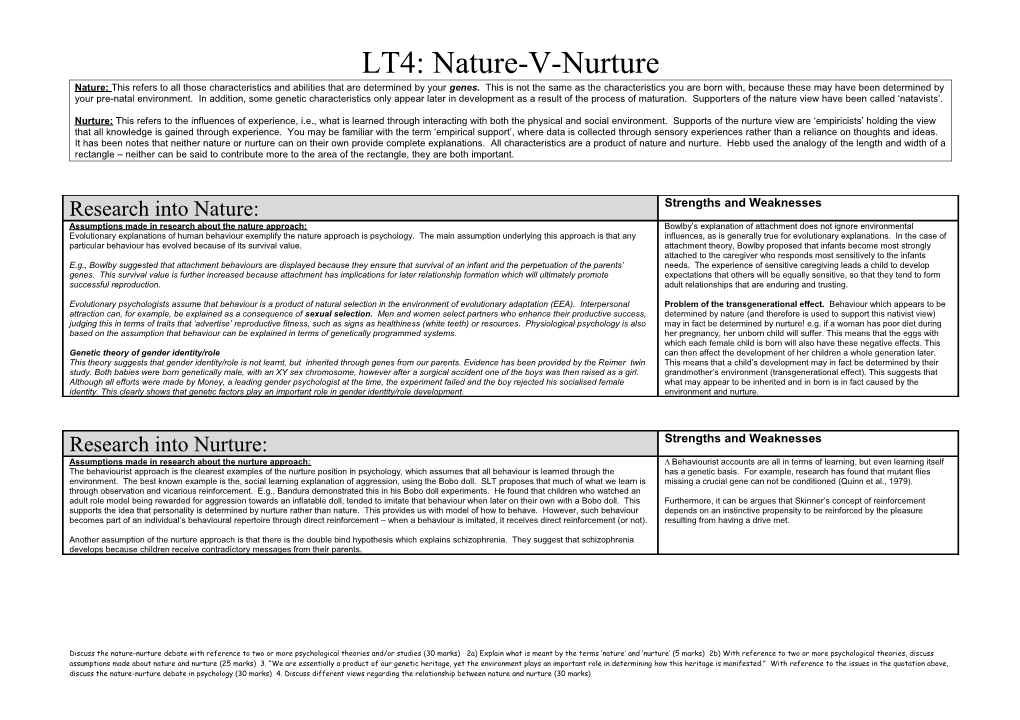 LT4: Nature-V-Nurture