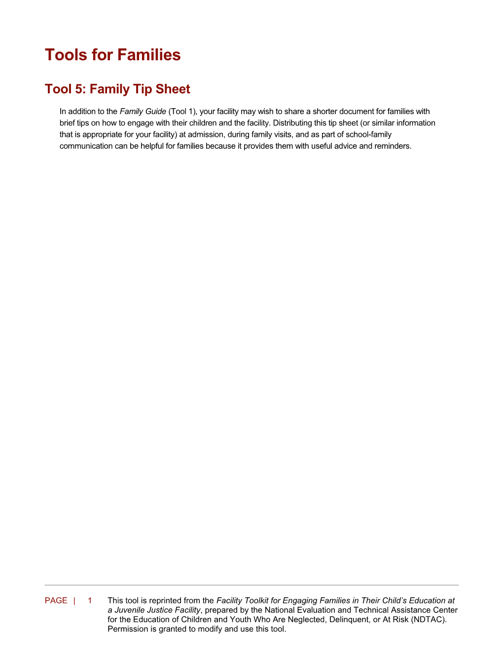 Tool 5: Family Tip Sheet
