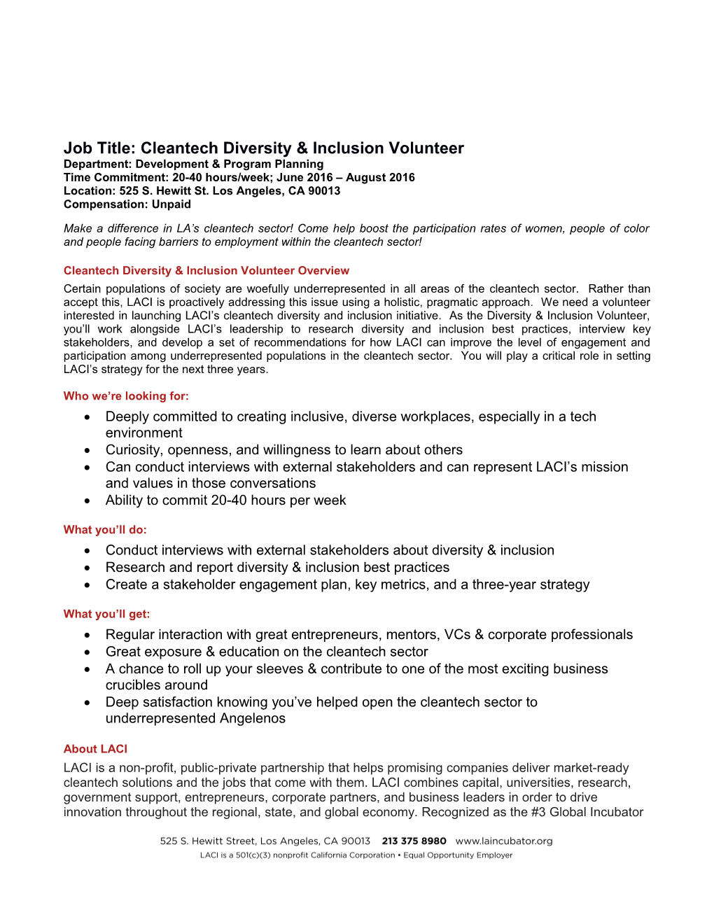 Job Title: Cleantech Diversity & Inclusion Volunteer