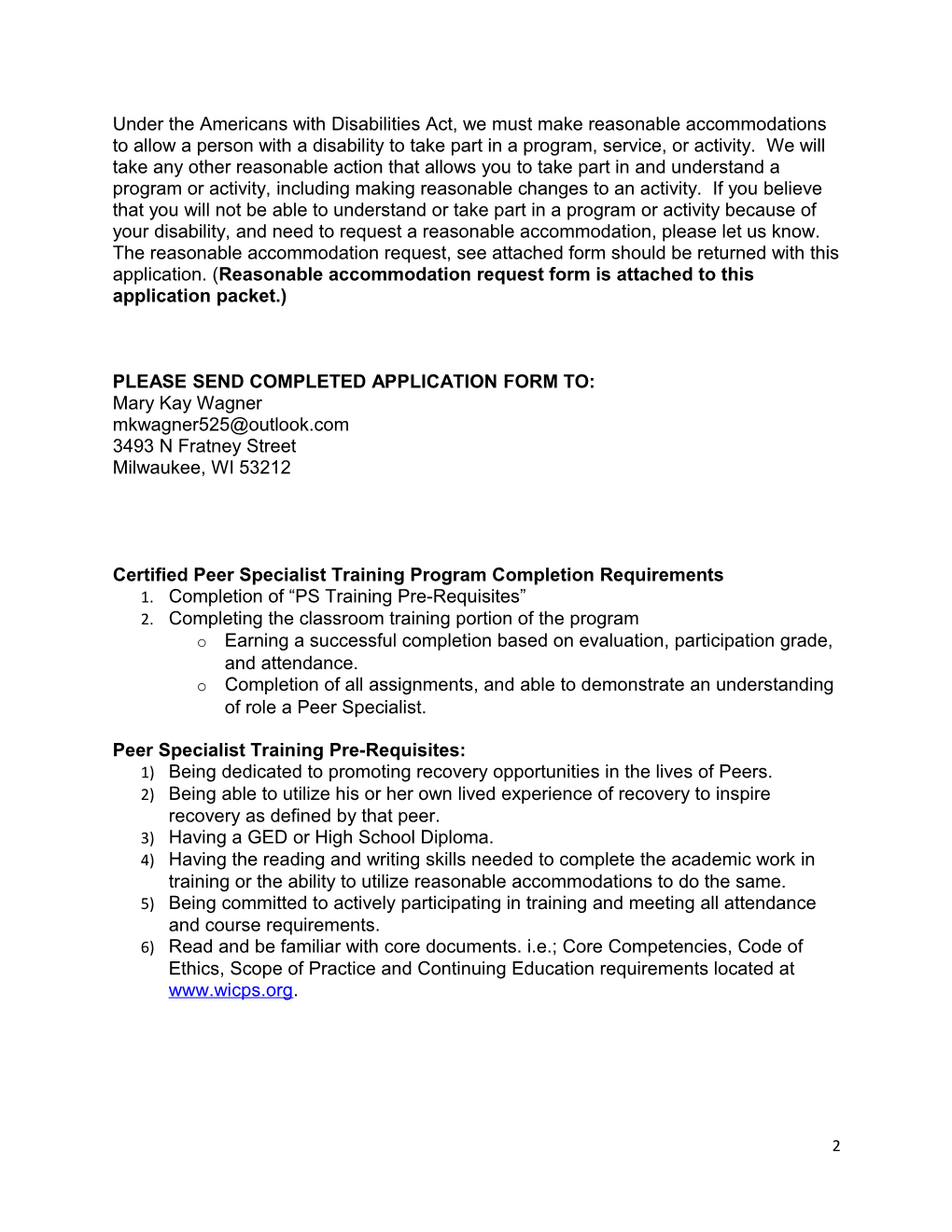 Wisconsin S Required Application for Peer Specialist Training