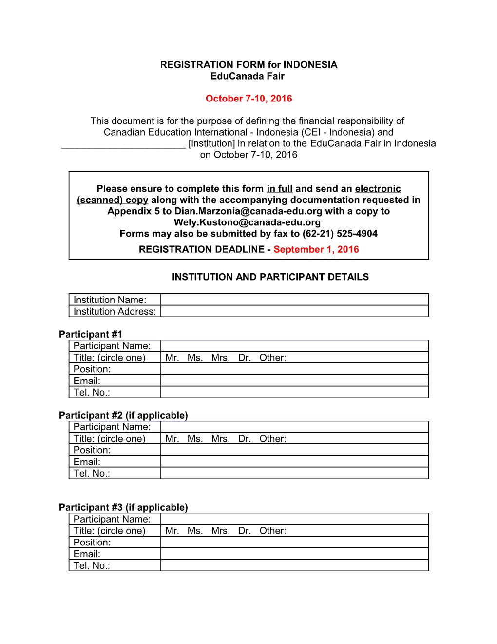 REGISTRATION FORM for INDONESIA