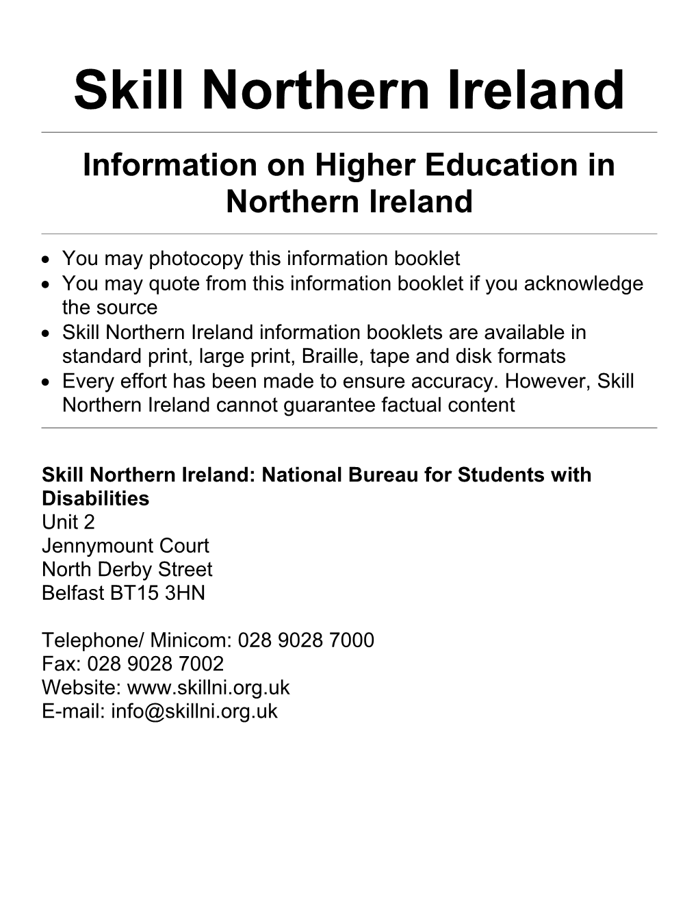 Information on Higher Education in Northern Ireland