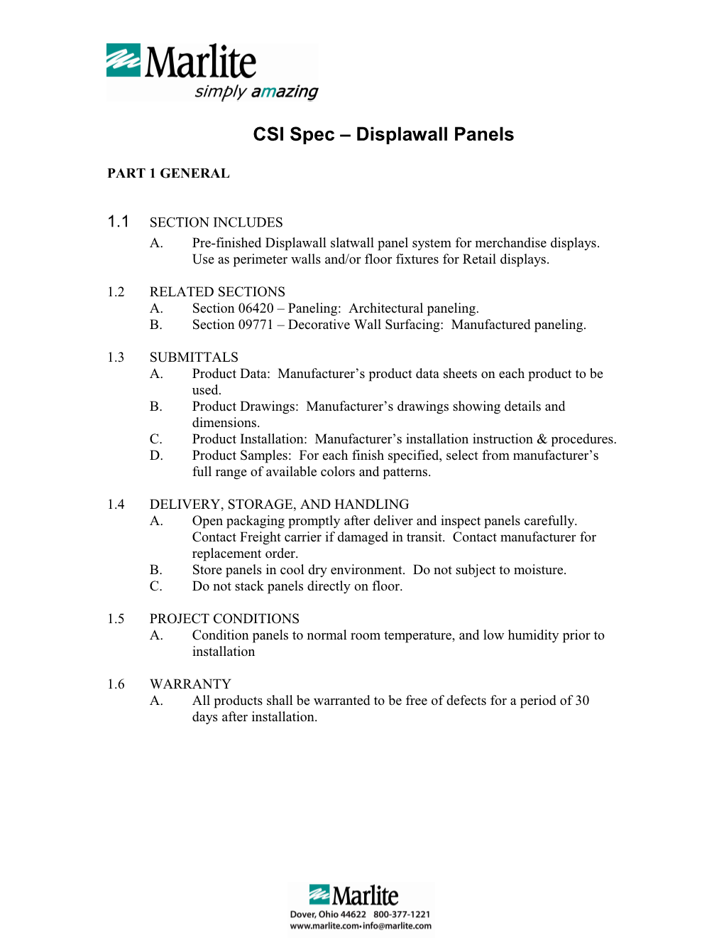 CSI Spec Displawall Panels