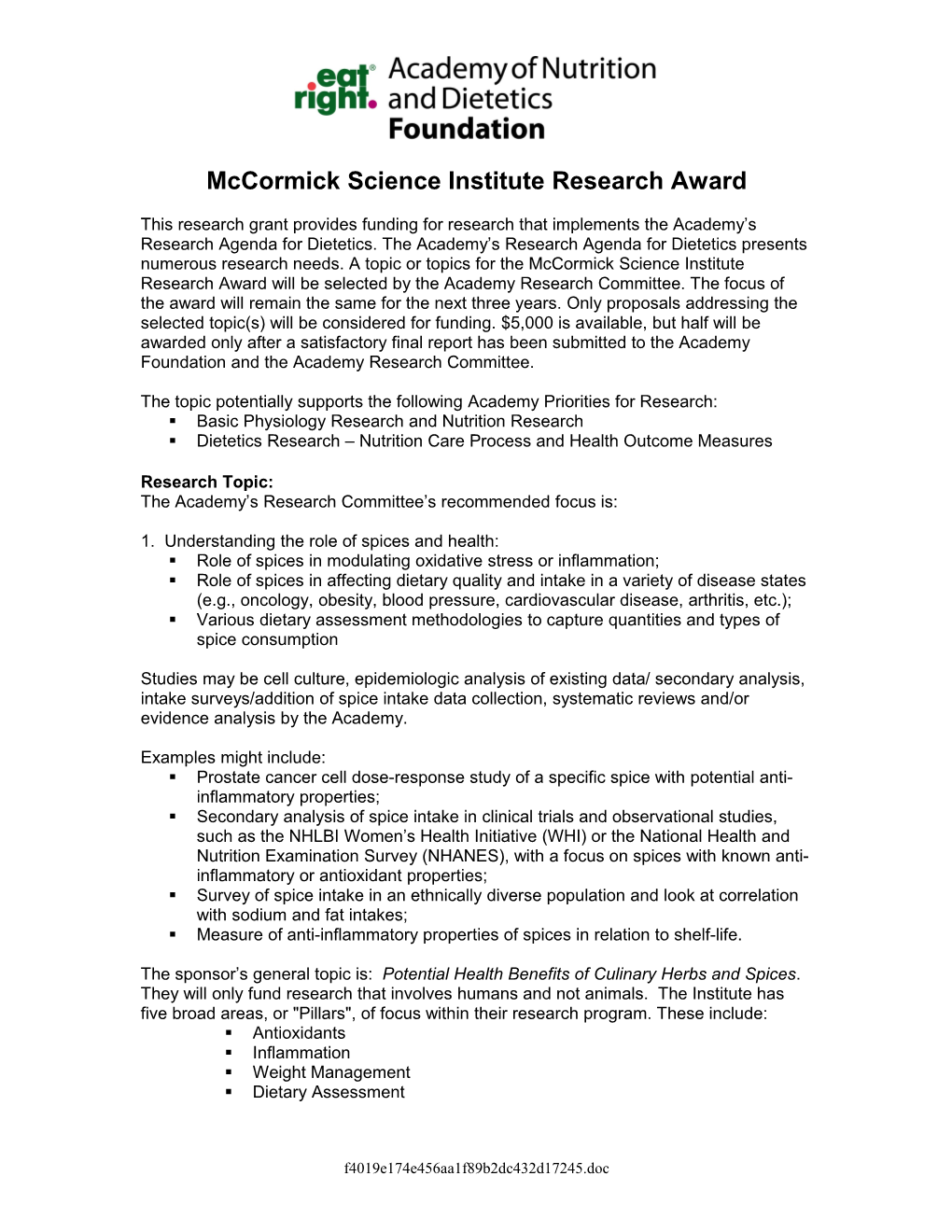 Mccormick Science Institute Research Award
