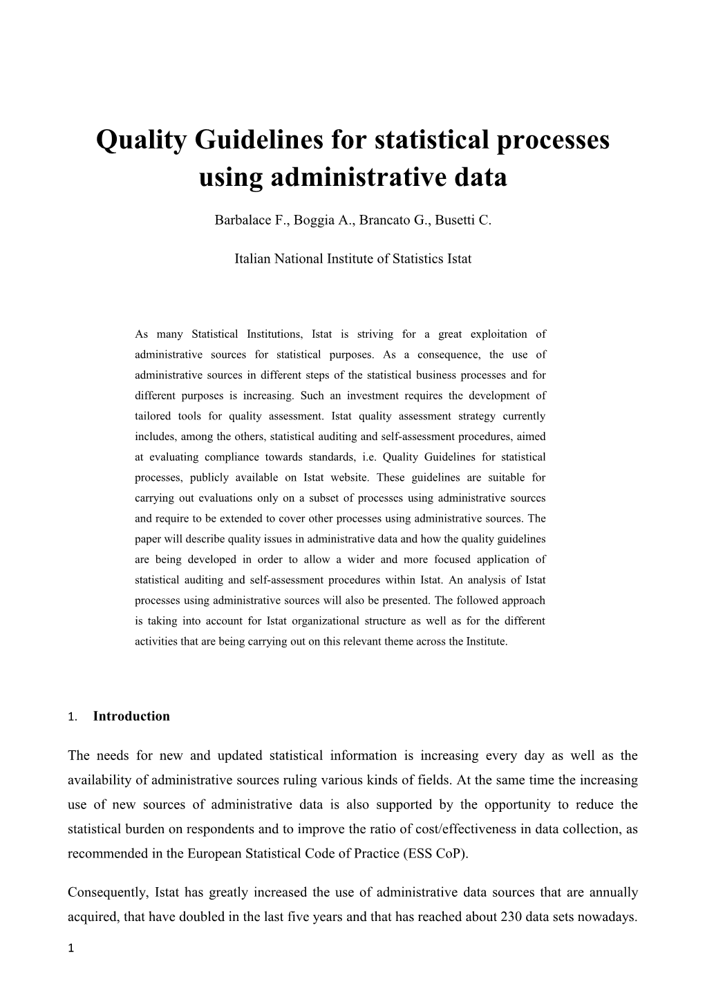 Quality Guidelines for Statistical Processes Using Administrative Data