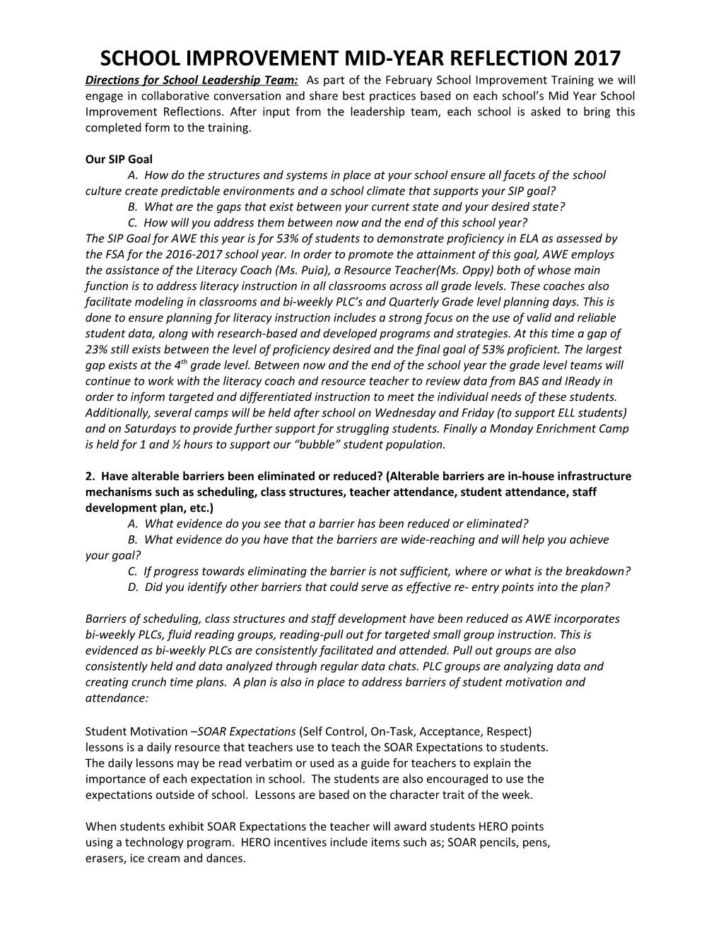 School Improvement Mid-Year Reflection 2017