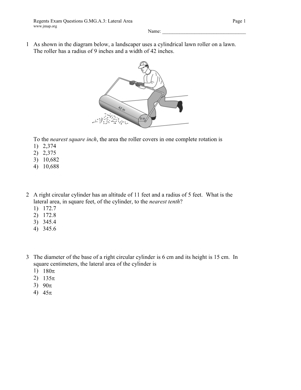Regents Exam Questions G.MG.A.3: Lateral Area Page 3