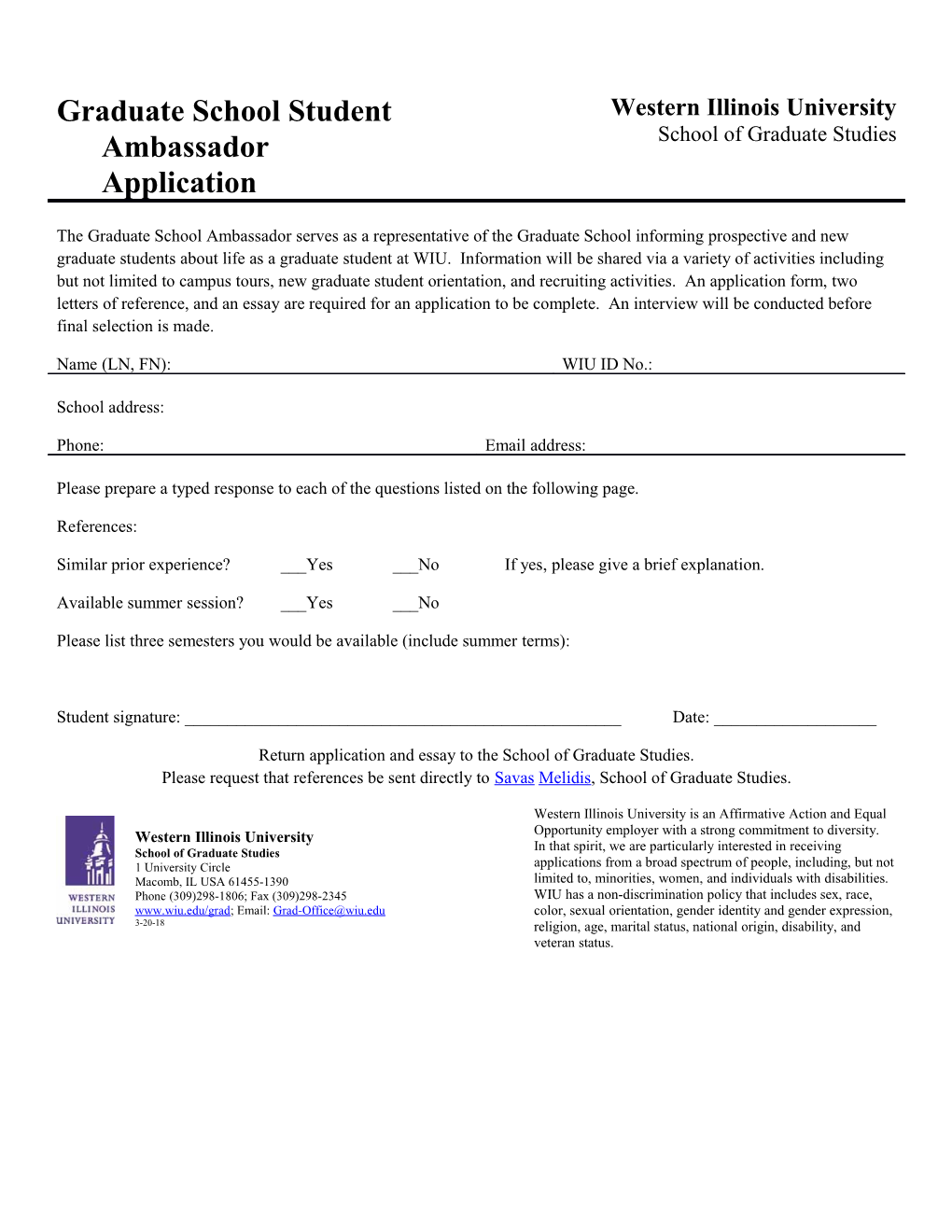 Graduate School Student Ambassador Application