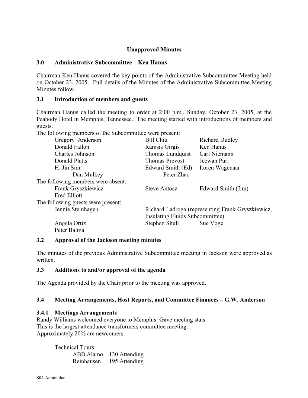 Fall 2003 Administrative SC Minutes
