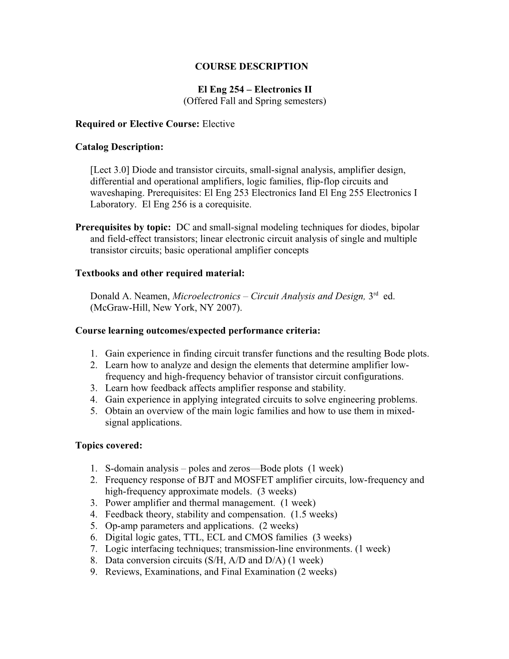 El Eng 254 Electronics II