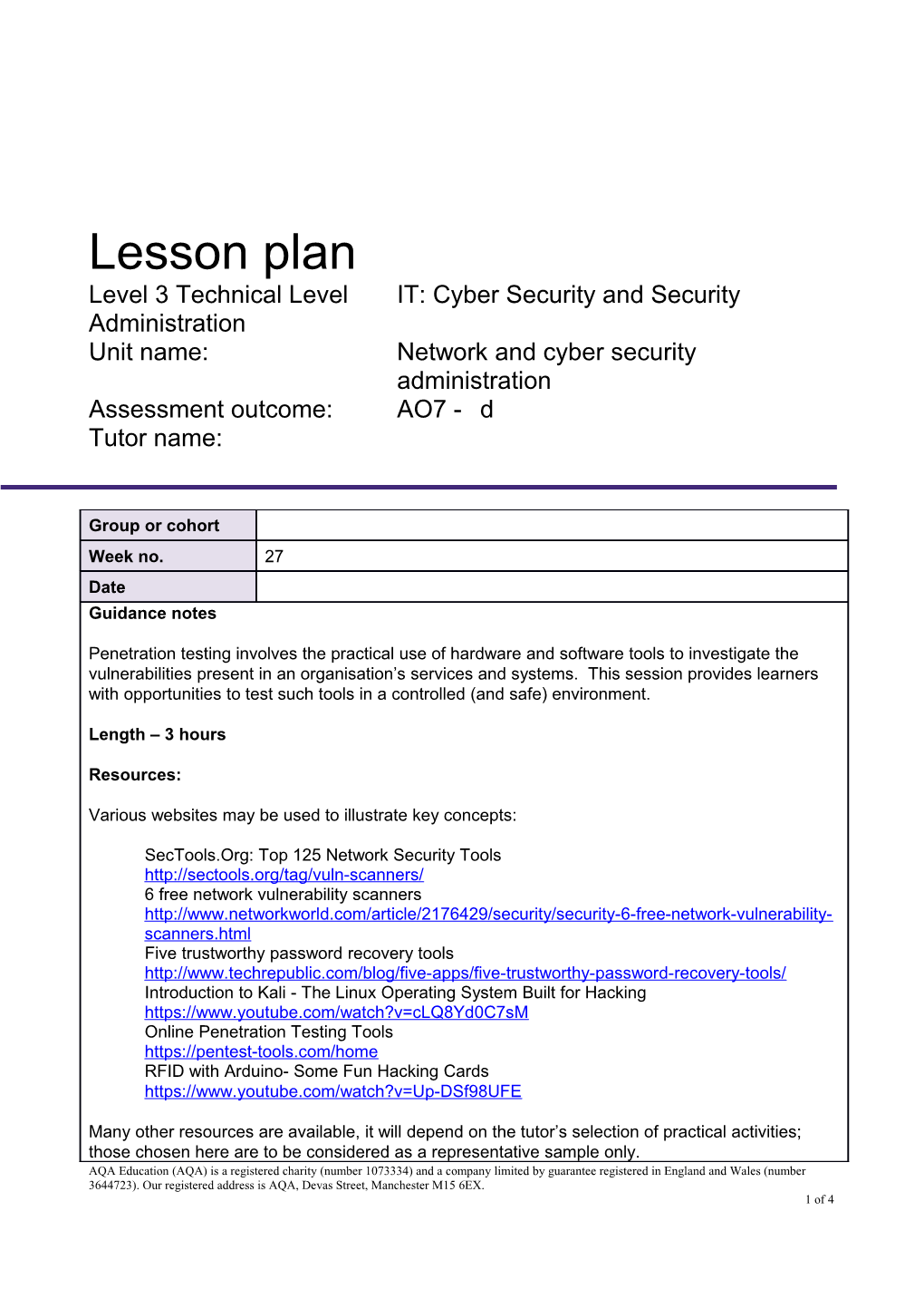 Level 3 Technical Level IT: Cyber Security and Security Administration