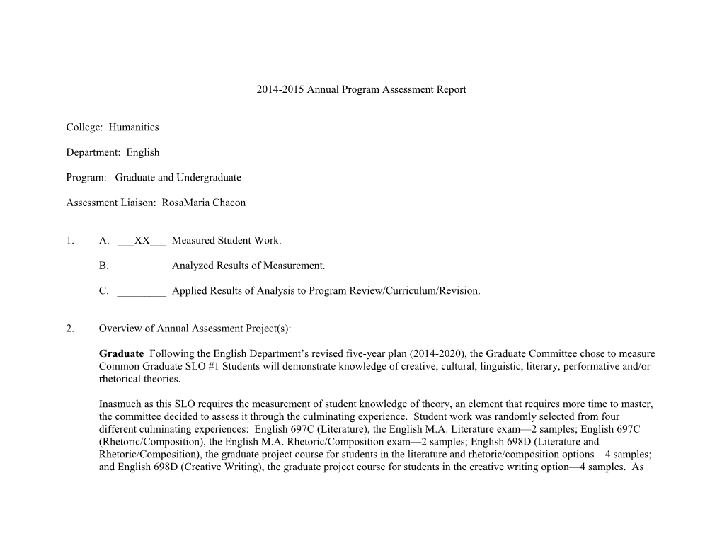 2014-2015 Annual Program Assessment Report s1