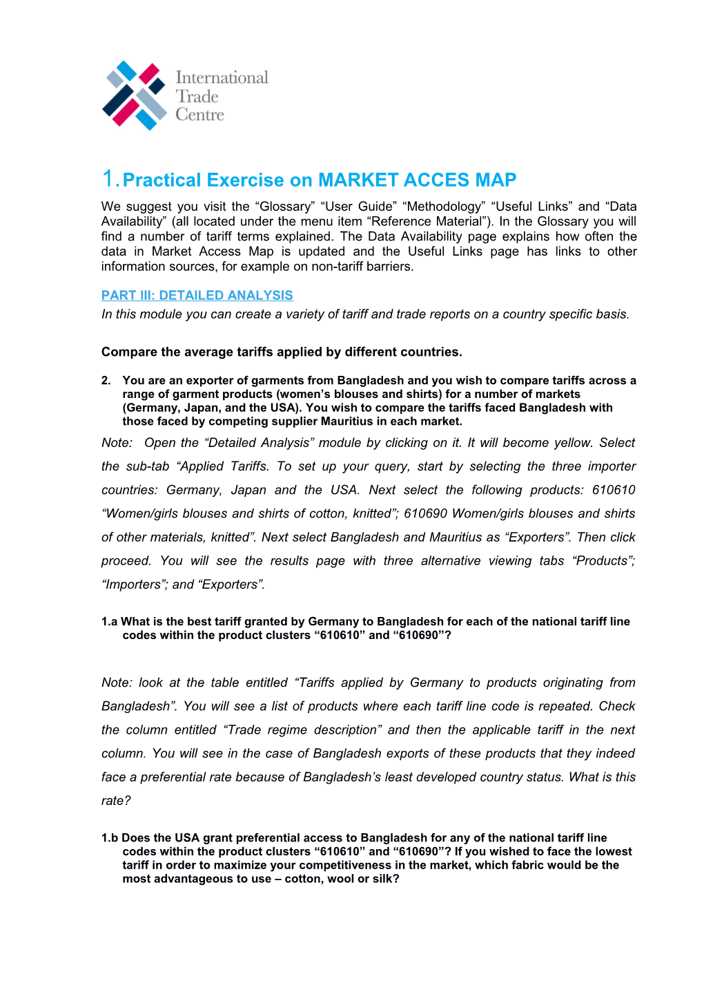 Practical Exercise on MARKET ACCES MAP