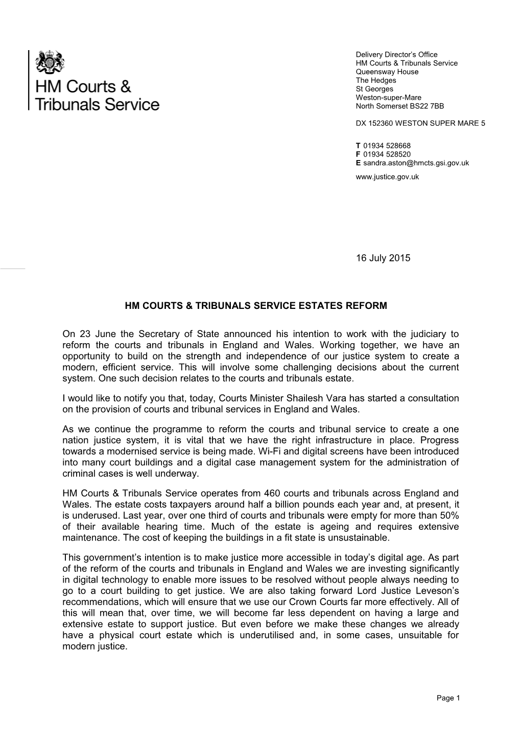 HM Courts & Tribunals Service Letterhead s1