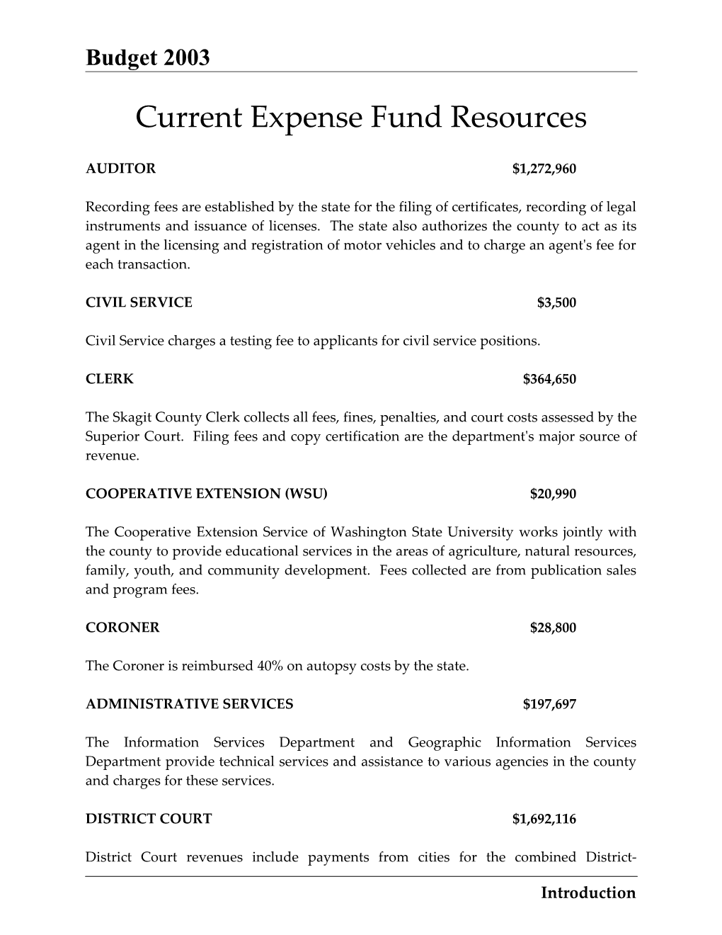 Current Expense Fund Resources