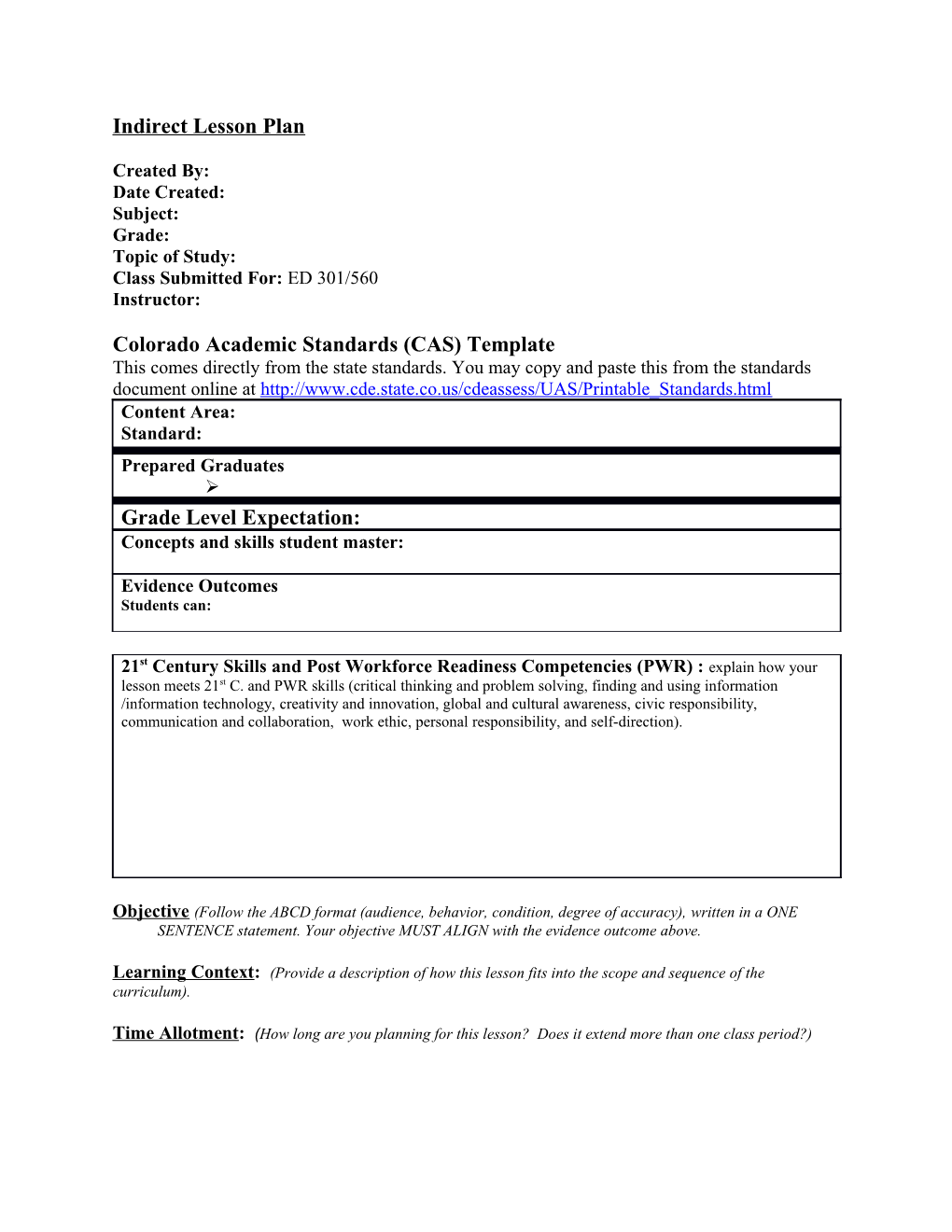 Indirect Lesson Plan