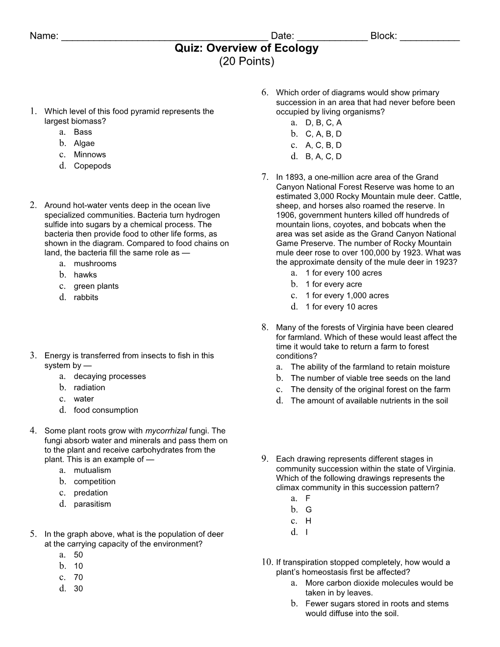 Quiz: Overview of Ecology