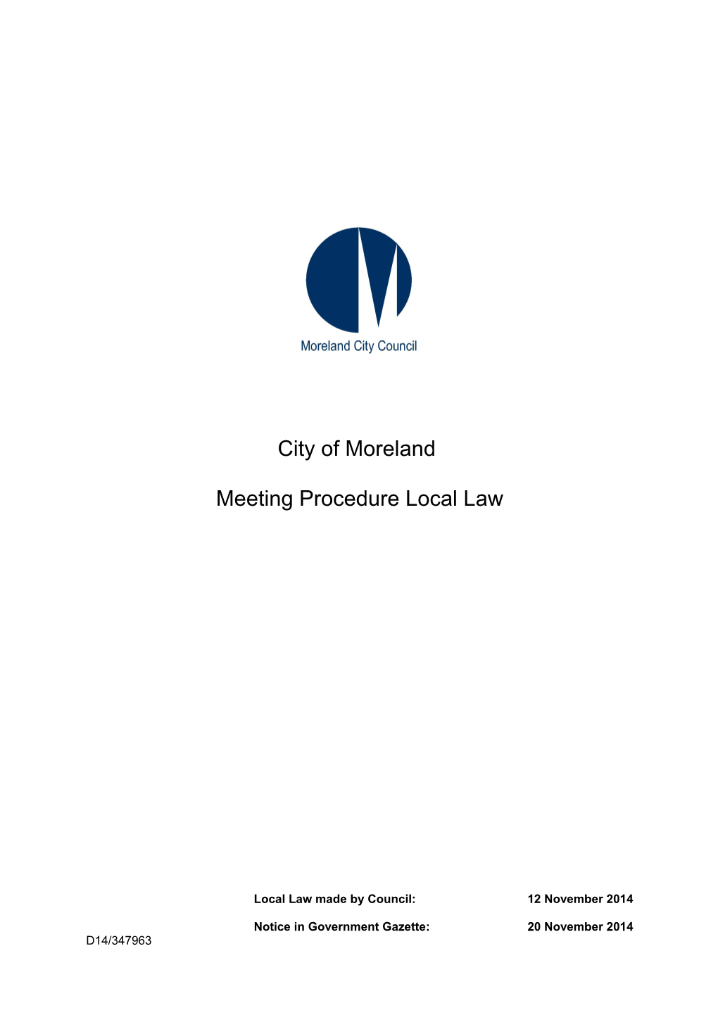 Meeting Procedure Local Law