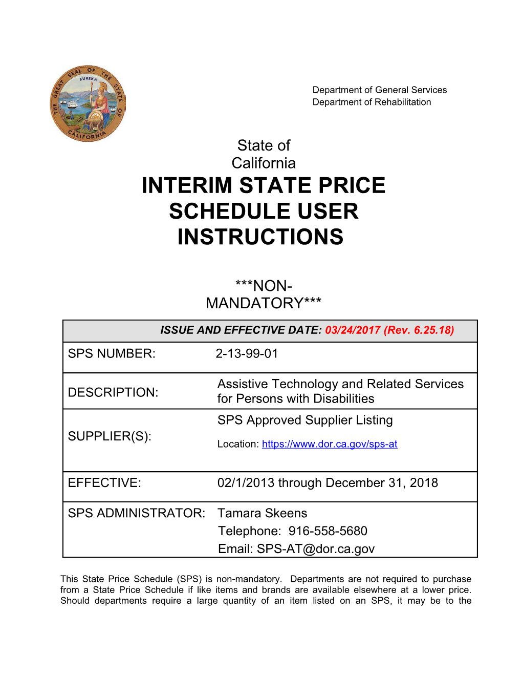 Interim State Price Schedule User Instructions