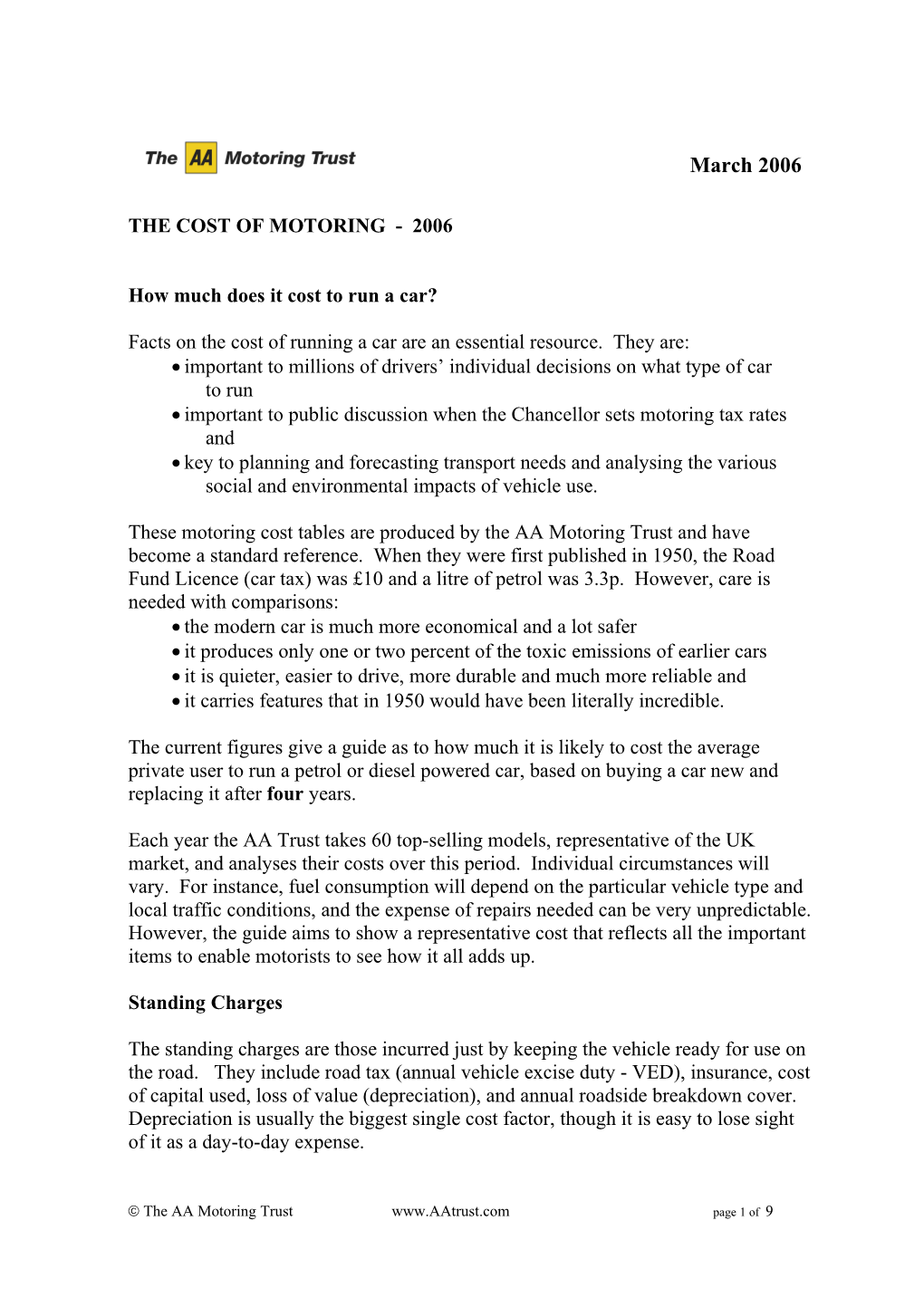 The Cost of Motoring - 2003