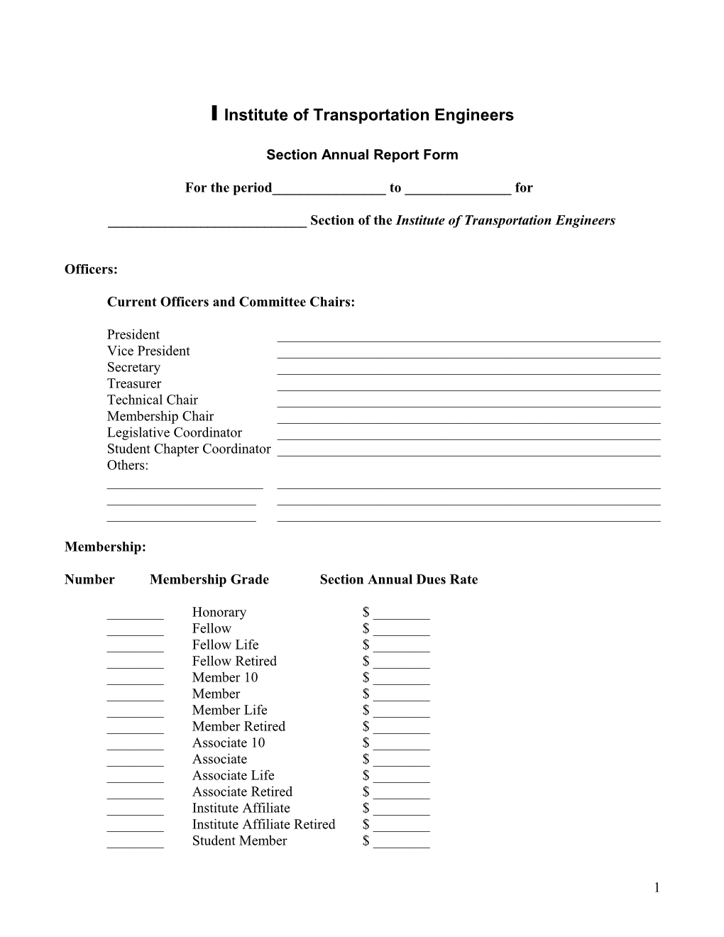 I Section Annual Report Form