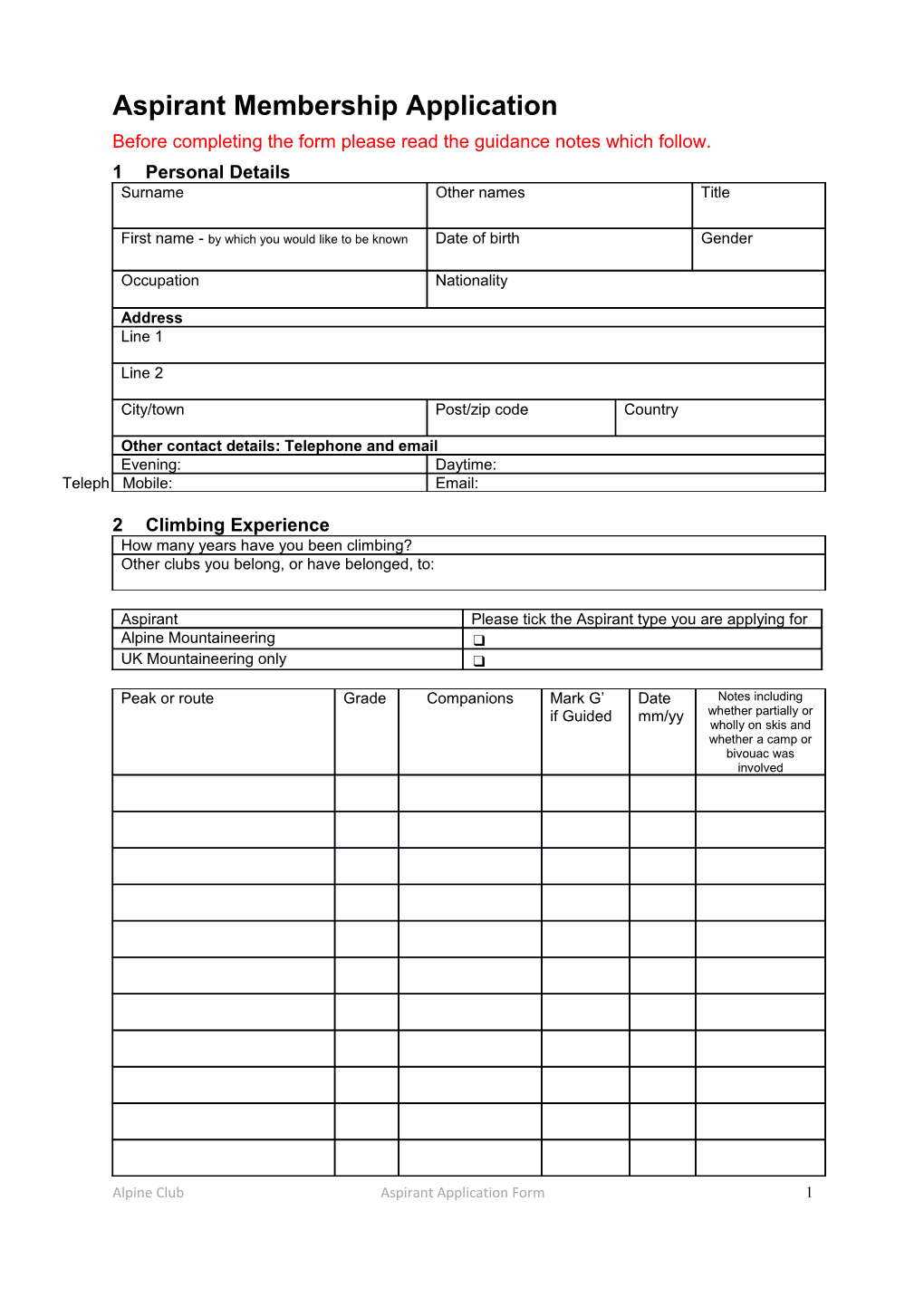 Before Completing the Form Please Read the Guidance Notes Which Follow