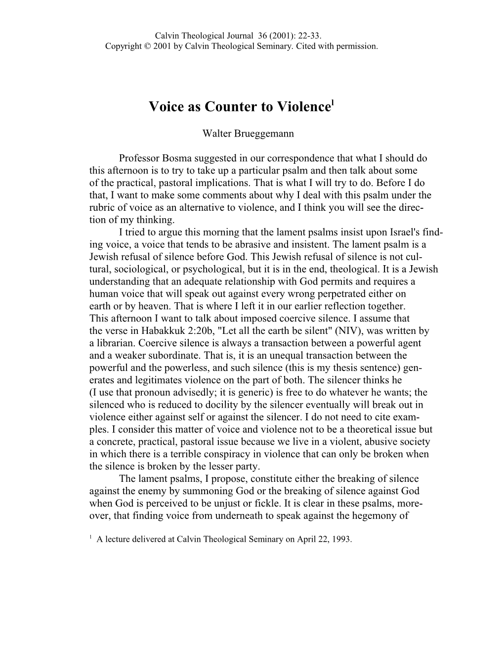 Calvin Theological Journal 36 (2001): 22-33