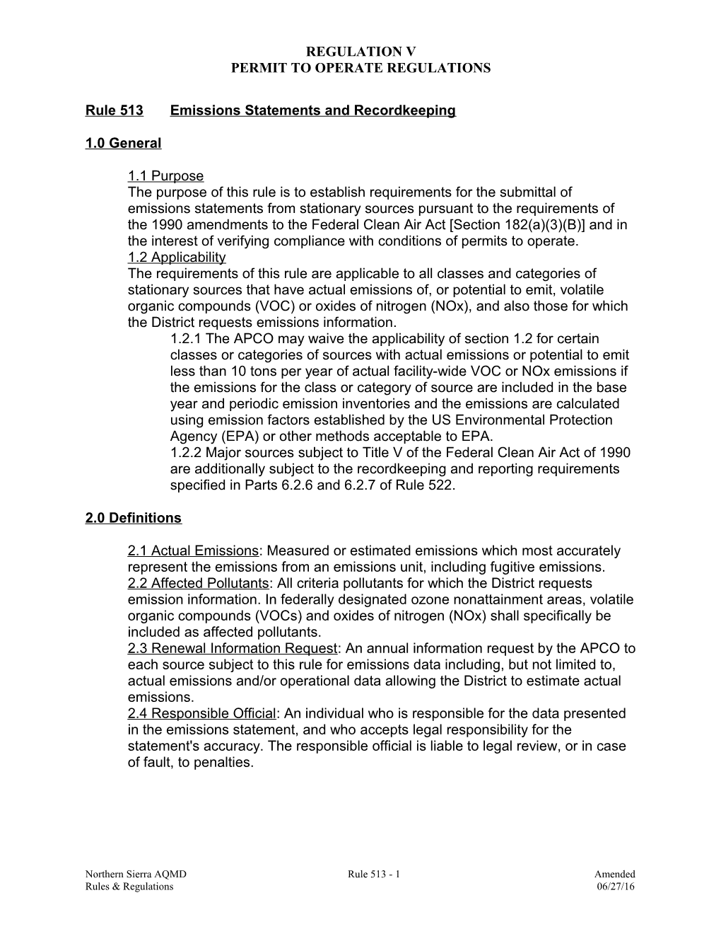 Rule 513Emissions Statements and Recordkeeping