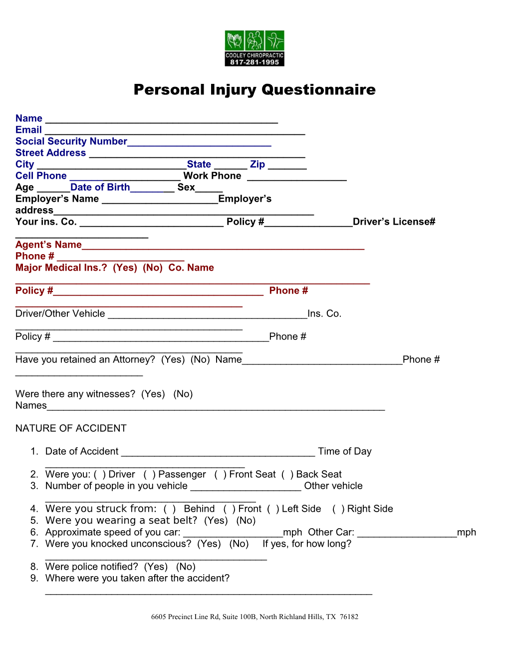 Personal Injury Questionnaire s1