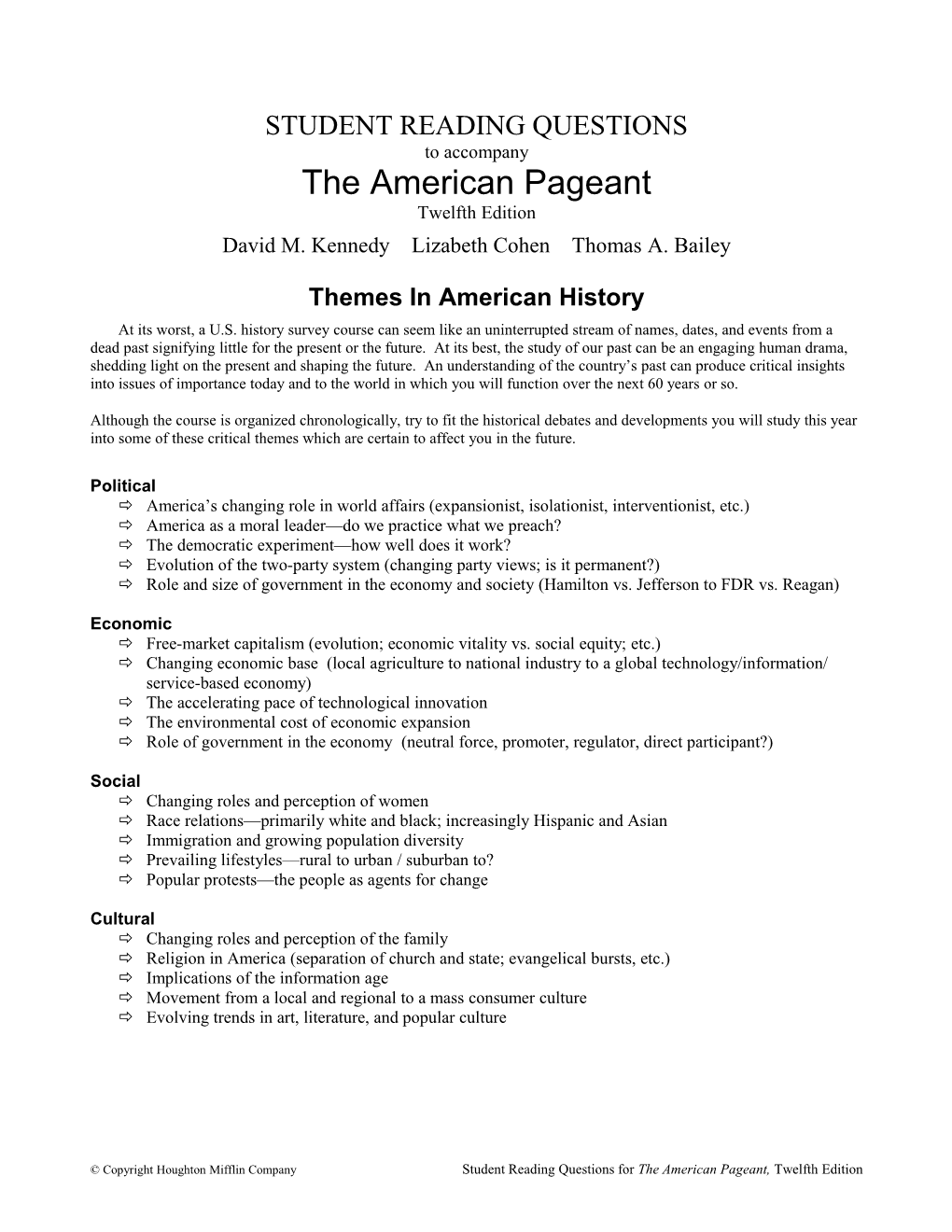 Am. Pageant Reading Questions, Ch. 1-10