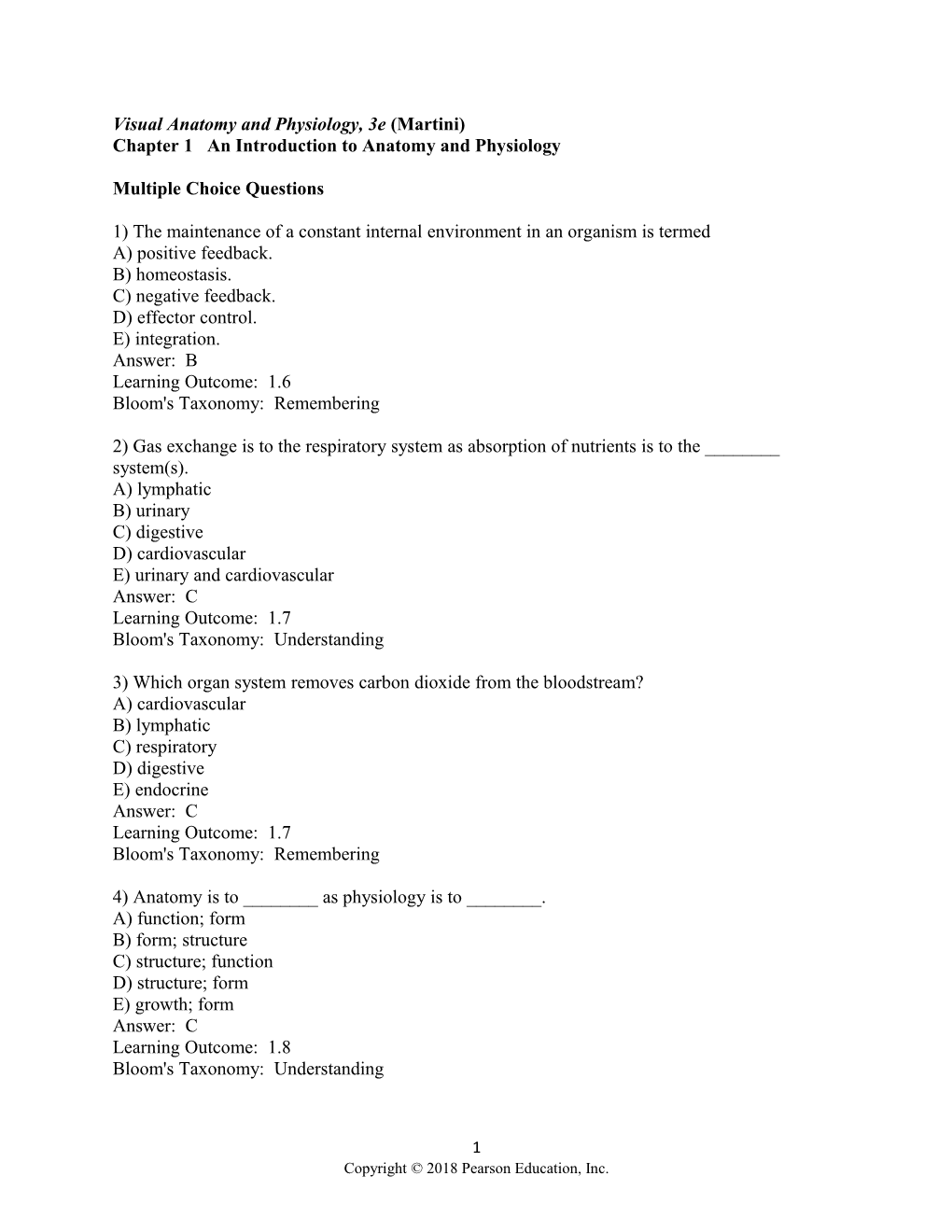 Chapter 1 an Introduction to Anatomy and Physiology