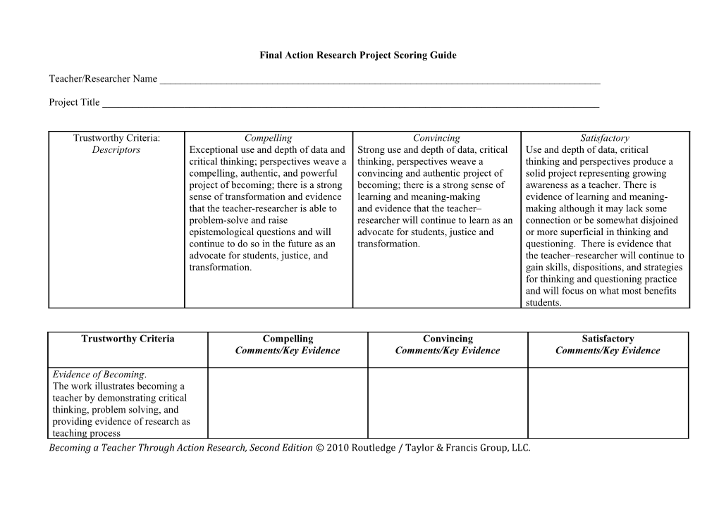 Final Action Research Project Scoring Guide