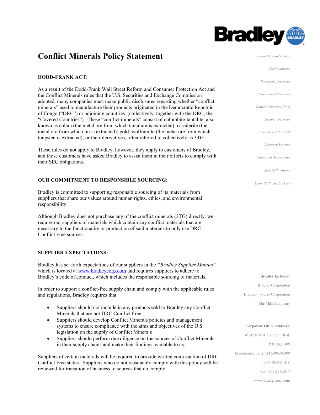 Conflict Minerals Policy Statement