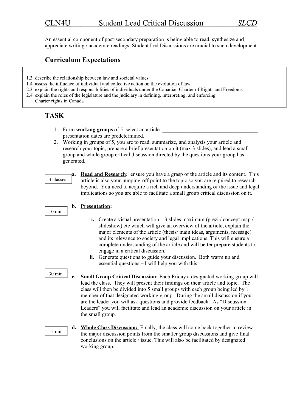 CLN4U Student Lead Critical Discussion SLCD