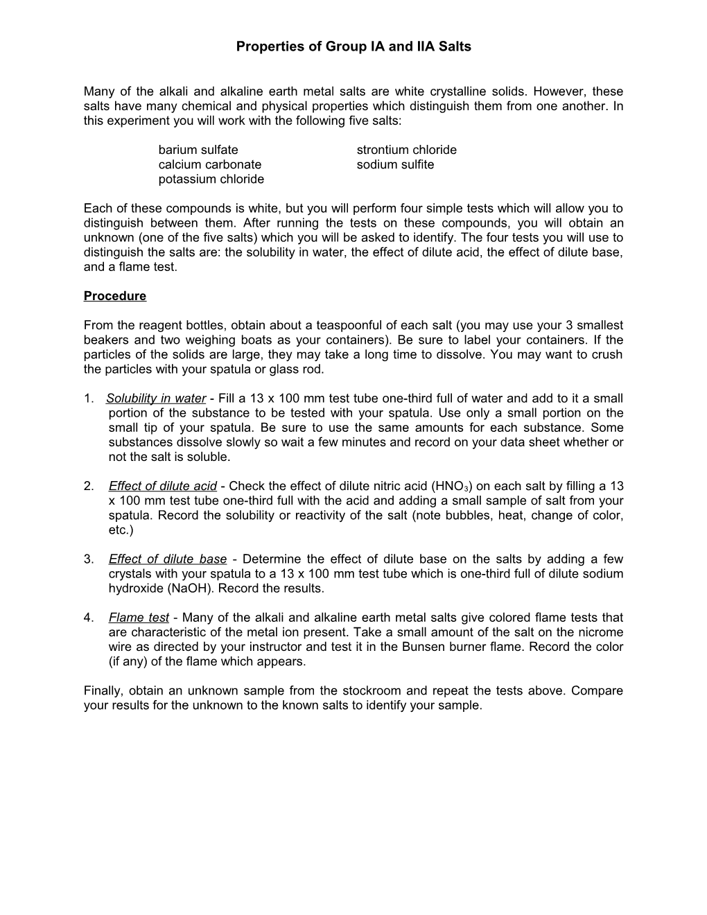 Properties of Group IA and IIA Salts