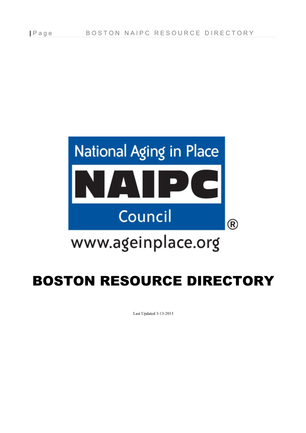 Page BOSTON NAIPC RESOURCE DIRECTORY