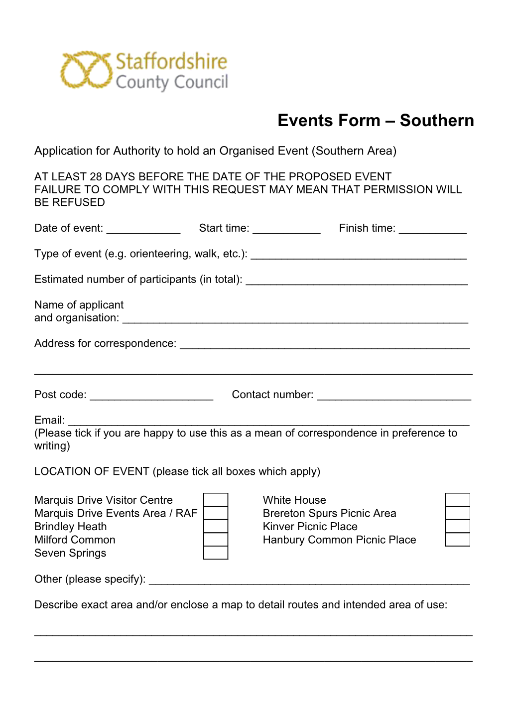Events Application Form - South
