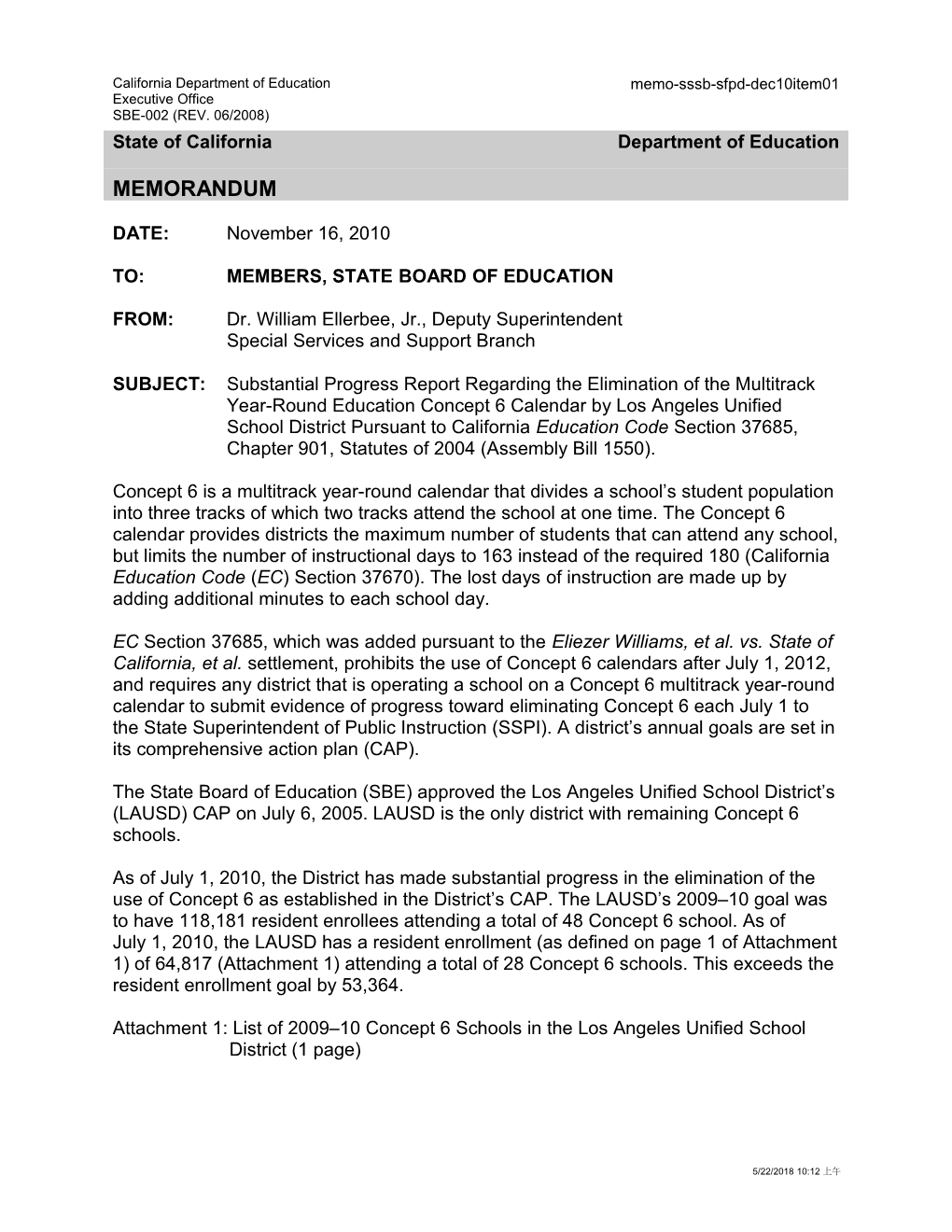 December 2010 Memorandum Item 1 - Information Memorandum (CA State Board of Education)