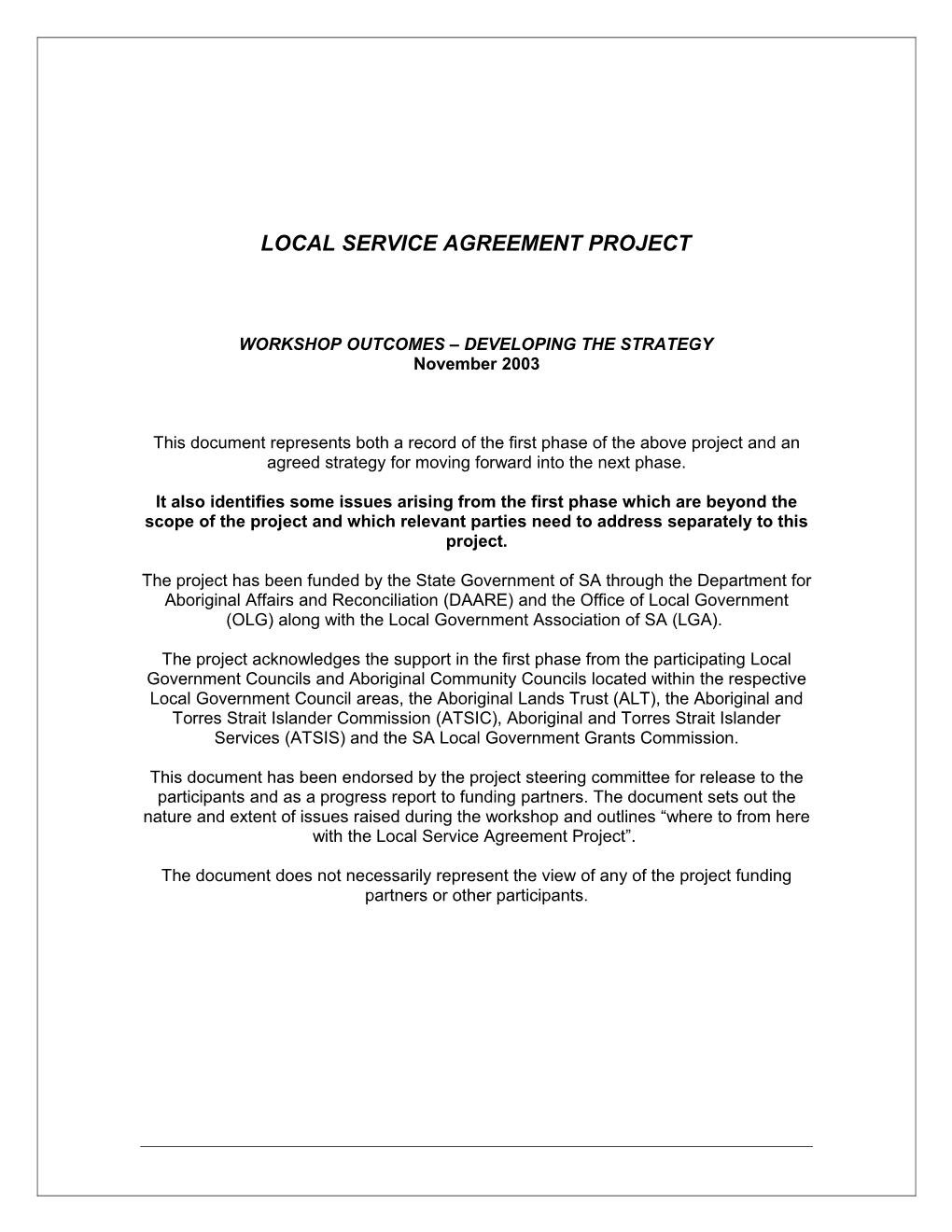 Local Services Agreement Project