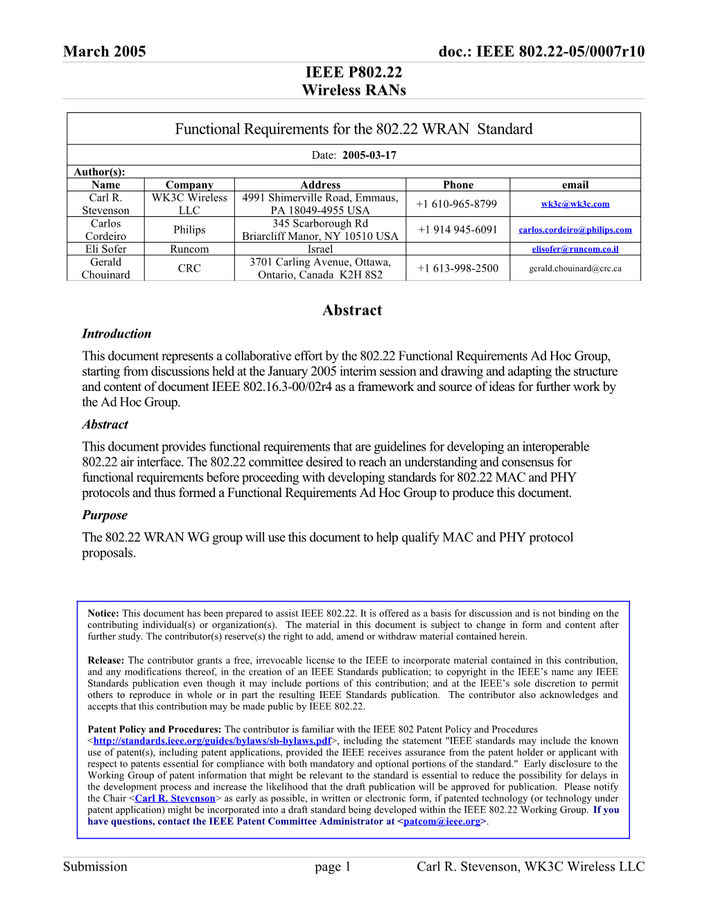March 2005 Doc.: IEEE 802.22-05/0007R10 Doc.: IEEE 802.22-05/0007R8