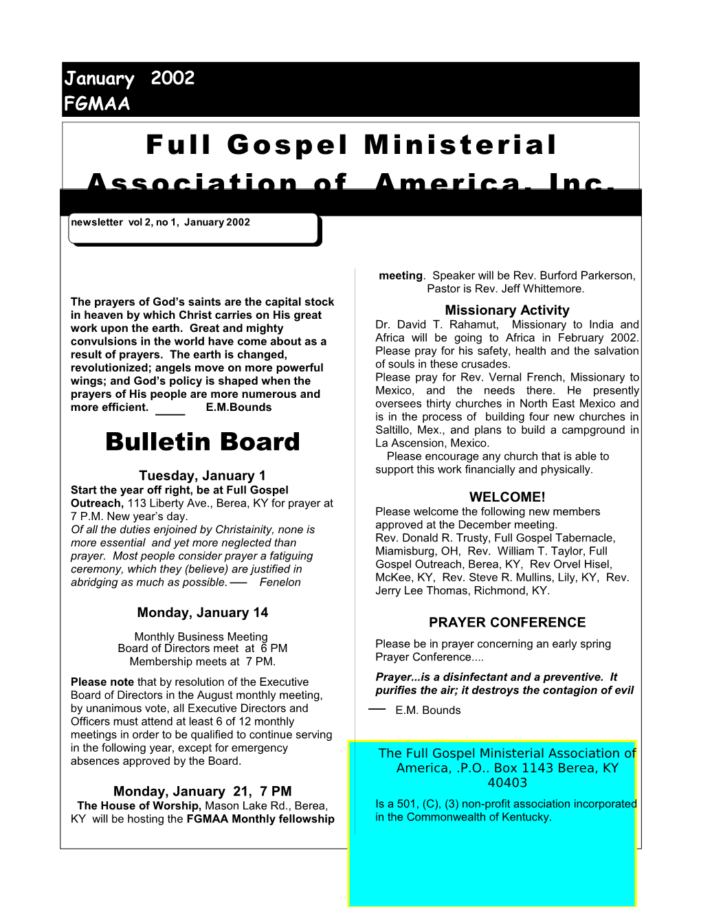 Full Gospel Ministerial Association of America, Inc s1
